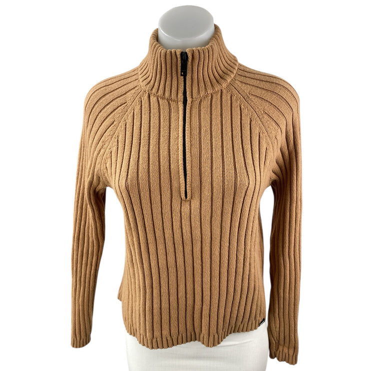 DKNY Sport Womens Brown Ribbed Knit Half Zip Mock Neck Long Sleeve Sweater Top M