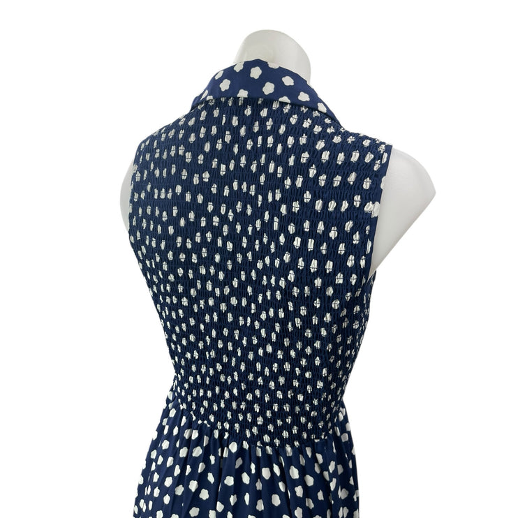 Kate Spade Navy Blue Polka Dots Sleeveless Button Front A Line Midi Dress Size 2