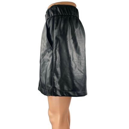Abercrombie & Fitch Black Faux Vegan Leather Elastic Waist Wide Leg Shorts Sz L