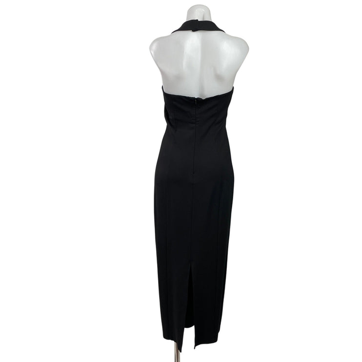 Reformation Finnian Black Halter Sleeveless Square Neck Maxi Bodycon Dress Sz M