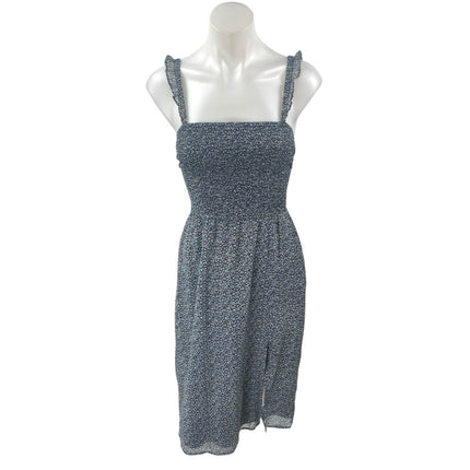 Abercrombie & Fitch Blue Floral Sleeveless Smocked Cami Midi A-Line Dress Sz XS
