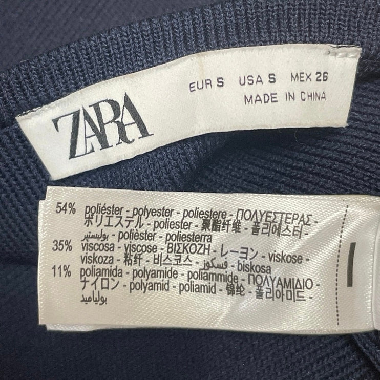 Zara Women's Blue Sleeveless Ribbed Knit V Neck Button Down Vest Blouse Top S