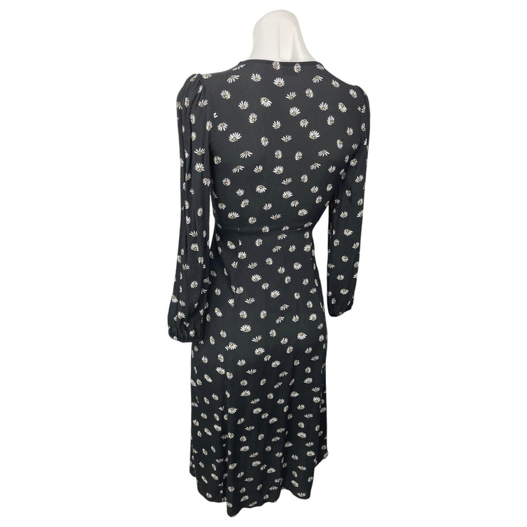 Aritzia Wilfred Gallery Black Floral V-neck Button Puff Sleeve Midi Dress XXS