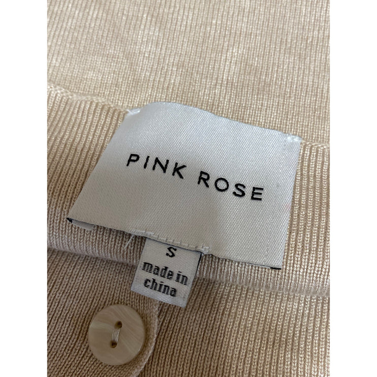 Pink Rose Beige Rib Knit Sleeveless Button Down Sweater Vest Crop Tank Top Sz S