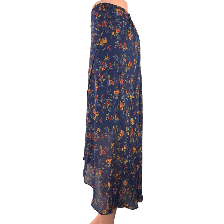 Madewell Women's Blue High Waisted Floral Print Calf Length A-Line Skirt Size 6