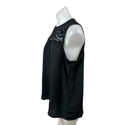 Halogen Women's Black Floral Lace Crochet Pompom Sleeveless Blouse Top Size 1