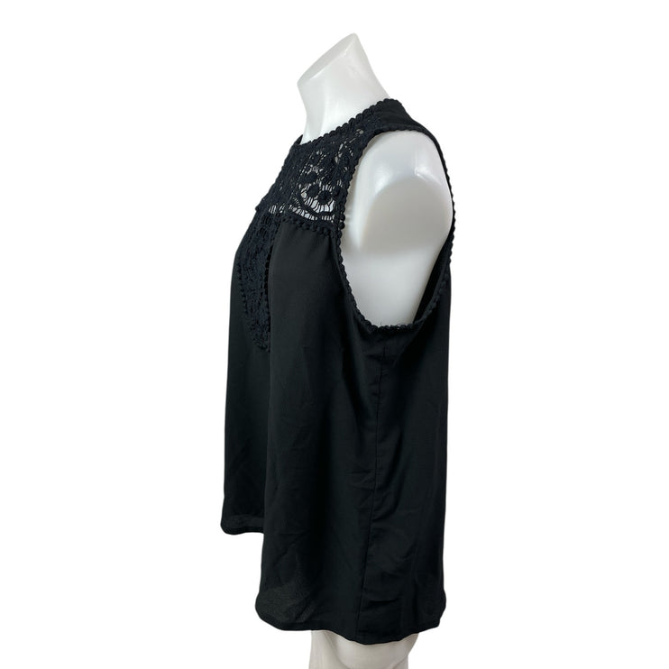 Halogen Women's Black Floral Lace Crochet Pompom Sleeveless Blouse Top Size 1