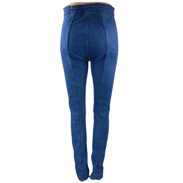 Zara Women's Blue High Waisted Split Hem Skinny Leg Denim Jeans Pants Size 6