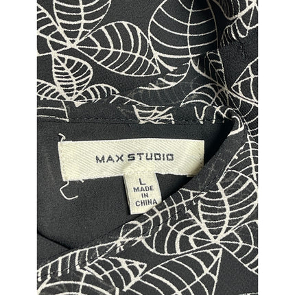 Max Studio Black Leaf Print Pleated Sleeveless Midi A-Line Tank Dress Size L