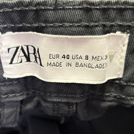 Zara Women's Gray Straight High Waist Cargo Pockets Ankle Trouser Jeans Pants 8