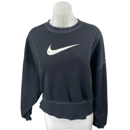 Nike Women's Black Logo Long Sleeve Crew Neck Oversized Sweatshirt Shirt Top S