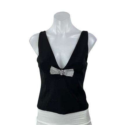 Zara Jewel Bow Women's Black Sleeveless Rhinestone Camisole V-neck Tank Top Sz S