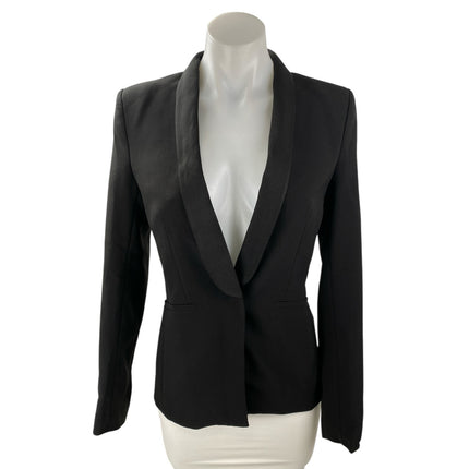 H&M Women's Black Long Sleeve Shawl Collar Pocket Blazer Coat Jacket Size 4