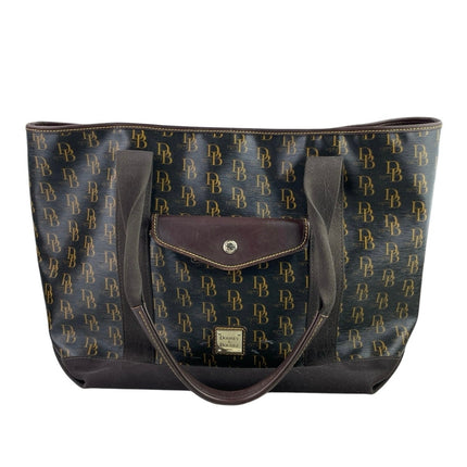 Dooney & Bourke Black Brown Monogram Coated Canvas Shoulder Tote Handbag OS