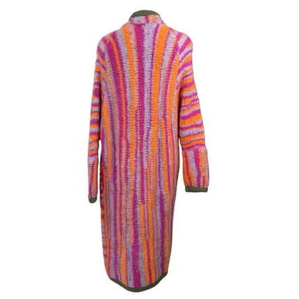 Free People Pink Tiger Abstract Crochet Long Sleeve Maxi Cardigan Sweater Top XS