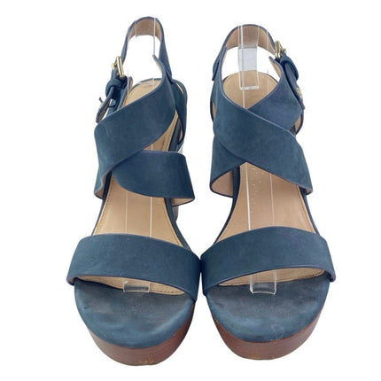 Aldo Women's Navy Blue Suede Leather Strappy Open Toe Wedge Heels Sandals Size 8