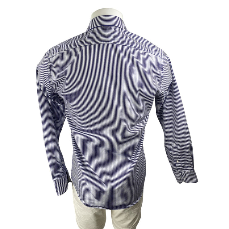 Chester & Peck Men's Blue Striped Collared Long Sleeve Button Down Shirt Top S