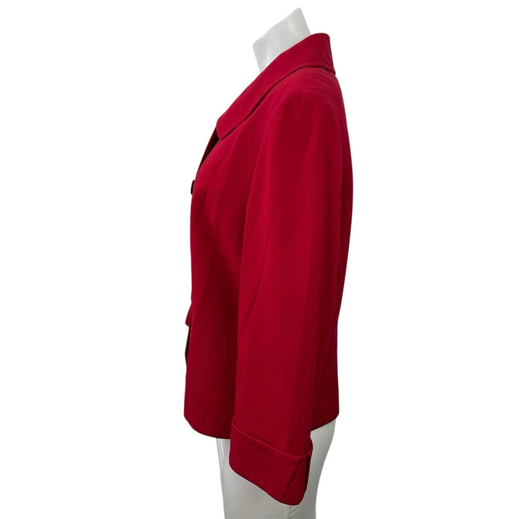 Tahari Women's Red Long Sleeve Button Down Collared Blazer Coat Jacket Size M