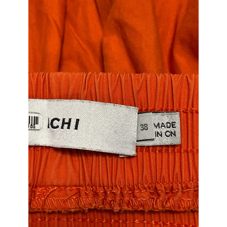 Ichi Women's Orange Elastic High Waist Wide Leg Casual Lounge Sweat Shorts Sz 38