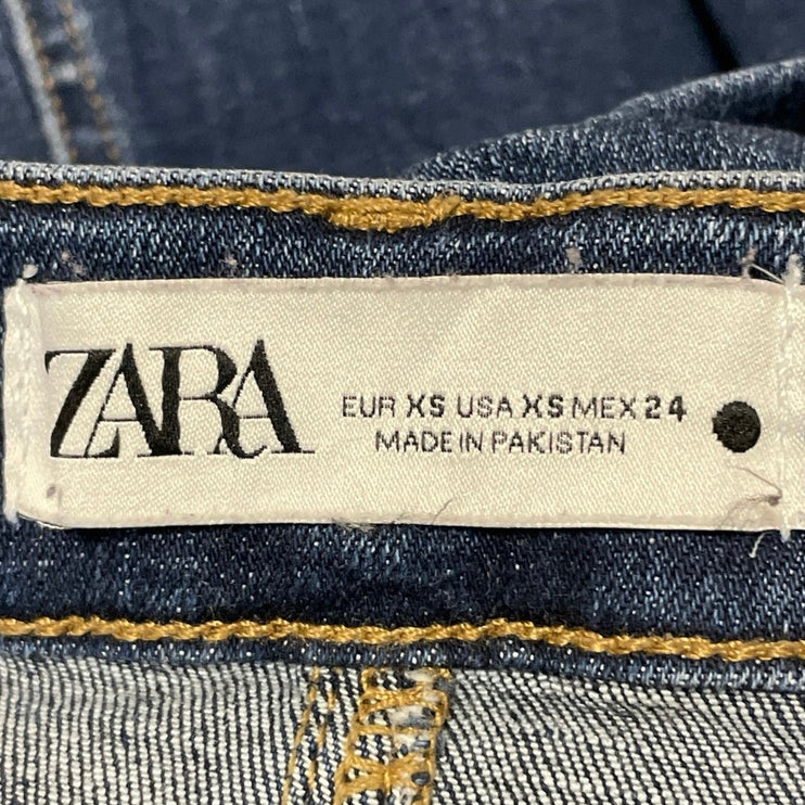 Zara Women's Blue Medium Wash High Waist Slit Straight Denim Jean Skirt Size XS