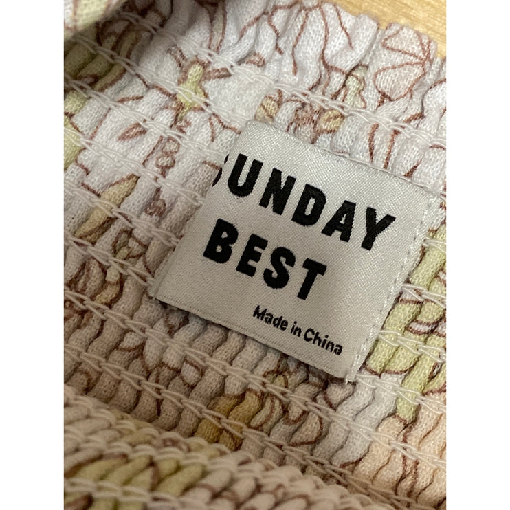 Aritzia Sunday Best Cream Floral Smocked Short Puff Sleeve Mini A-Line Dress S