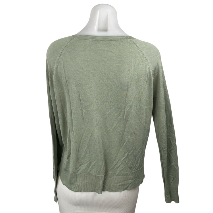Zara Women's Green Knit Round Neck Long Sleeve Casual T-Shirt Sweater Top Size M