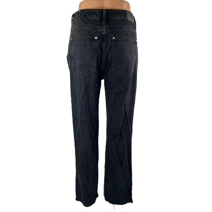 Zara Women's Black High Waisted Straight Leg Frayed Raw Hem Denim Jeans Size 6
