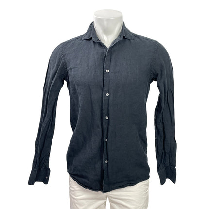 Massimo Dutti Men's Black 100% Linen Long Sleeve Button Down Shirt Top Size S