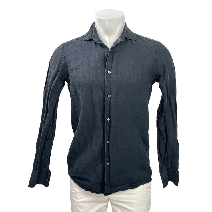 Massimo Dutti Men's Black 100% Linen Long Sleeve Button Down Shirt Top Size S