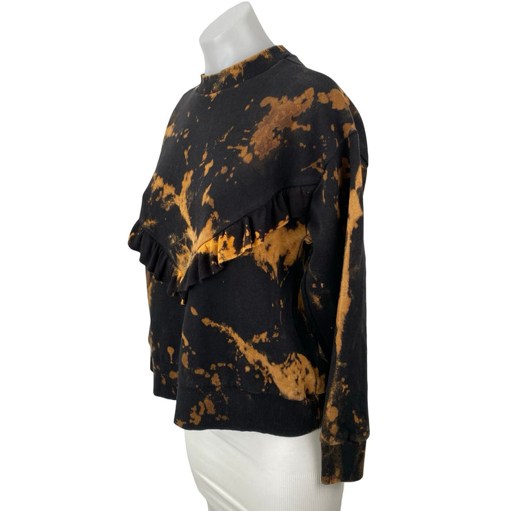 Women's Black Coral Tie Dye Long Sleeve Ruffle Mock Neck Sweatshirt Top Size S