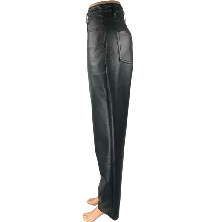 Aritzia Wilfred Women's Black Faux Leather High Rise Straight Trousers Pants 6