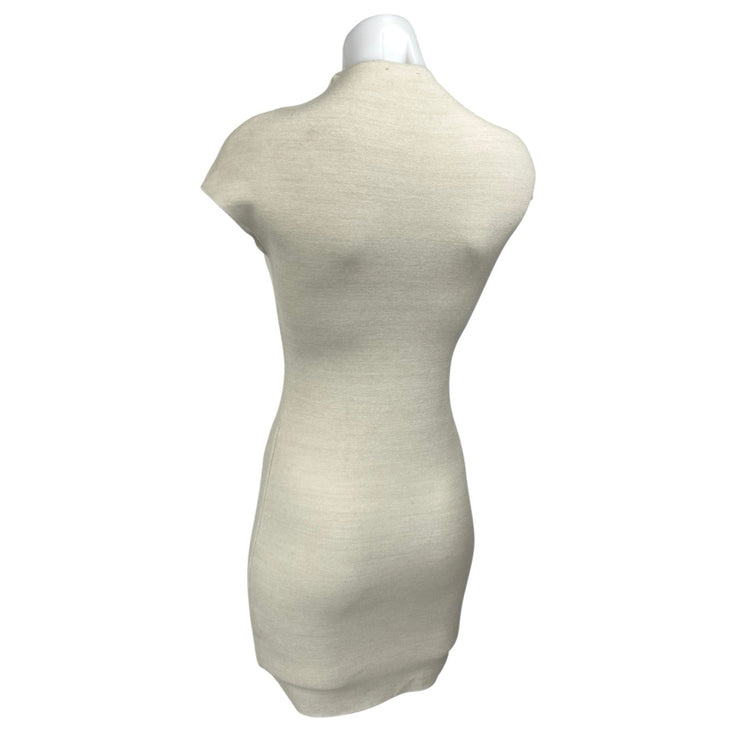 Zara Beige Cream Short Sleeve Mock Neck Knit Sweater Mini Bodycon Dress Size S