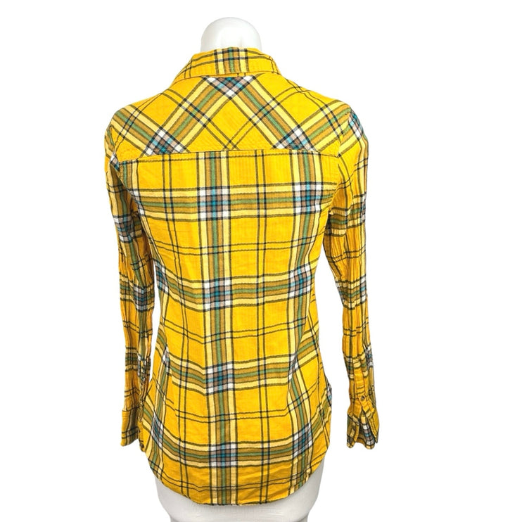 Merona Yellow 100% Cotton Collared Long Sleeve Button Down Shirt Top Size XS