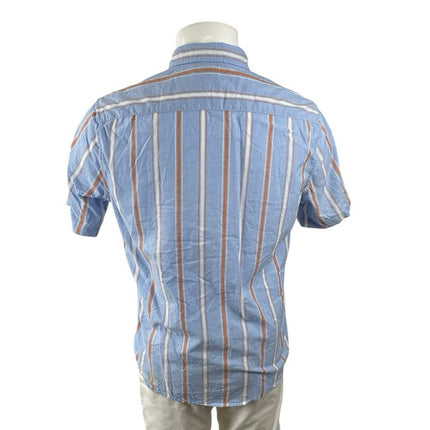 MNG Mango Men's Blue Striped Short Sleeve Casual Button Down Shirt Top Size M