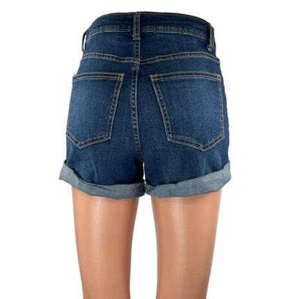 Sneak Peek Women's Blue Dark Wash High Waisted Cuffed Denim Jean Shorts Size S