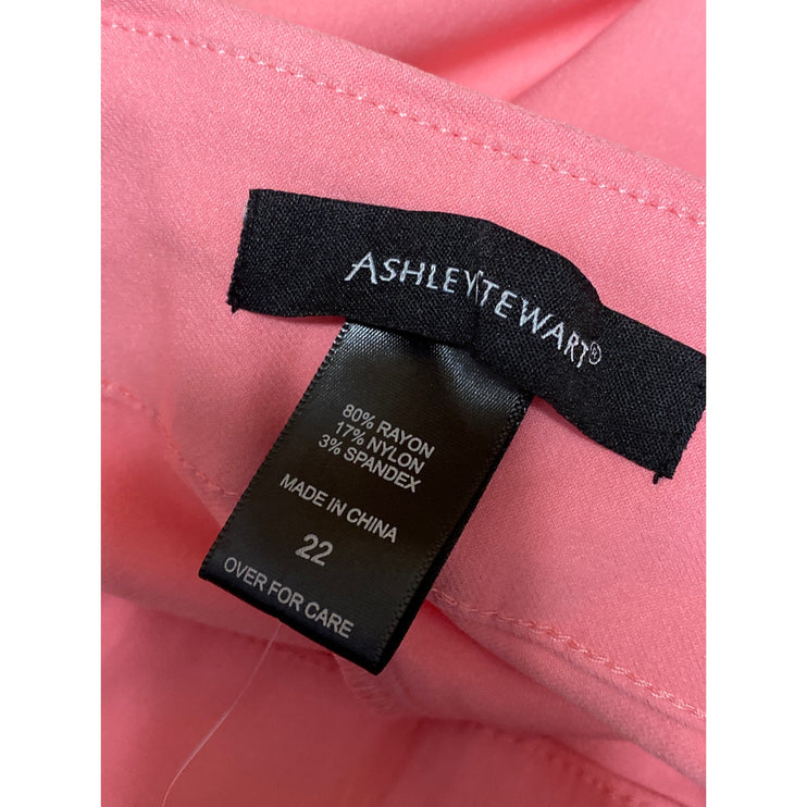 NEW Ashley Stewart Pink High Rise Elastic Waist Straight Trousers Pants Size 22