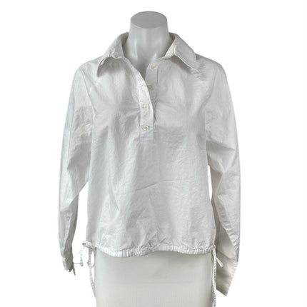 Hudson Women's White Long Sleeve Henley Button Collar Tie Hem Shirt Top Size S