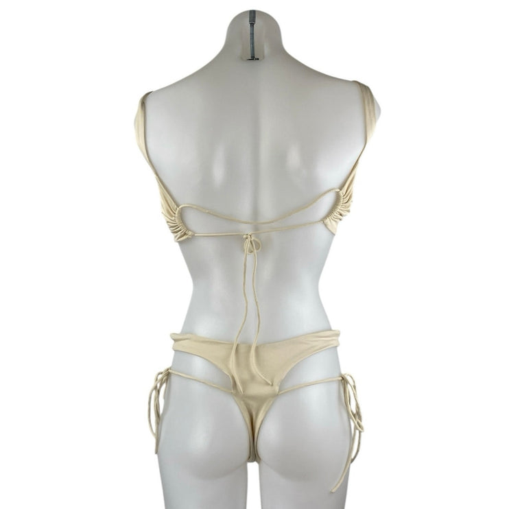 Oh Polly Beige Strappy Thong Tank Bralette Two Piece Bikini Set Swimwear Size M