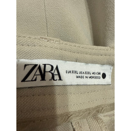 Zara Women's Beige Khaki Tan High Waisted Wide Leg Trousers Pants Size XXL