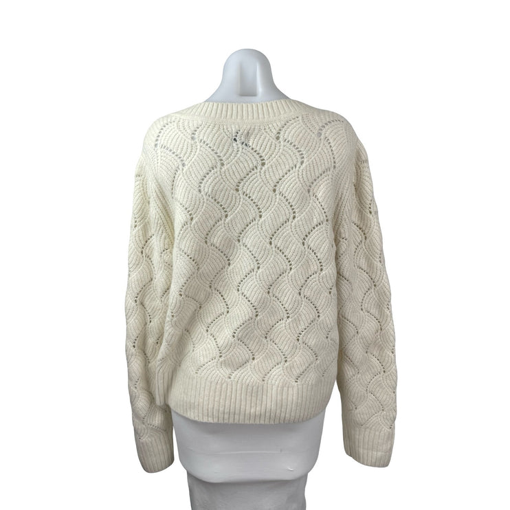 Gap Women's Cream Wool Open Knit Long Sleeve V Neck Loose Sweater Top Size L