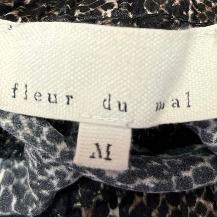 Fleur du Mal Black Tan 100% Silk Snakeskin Snake Print Pull On Trousers Pants M