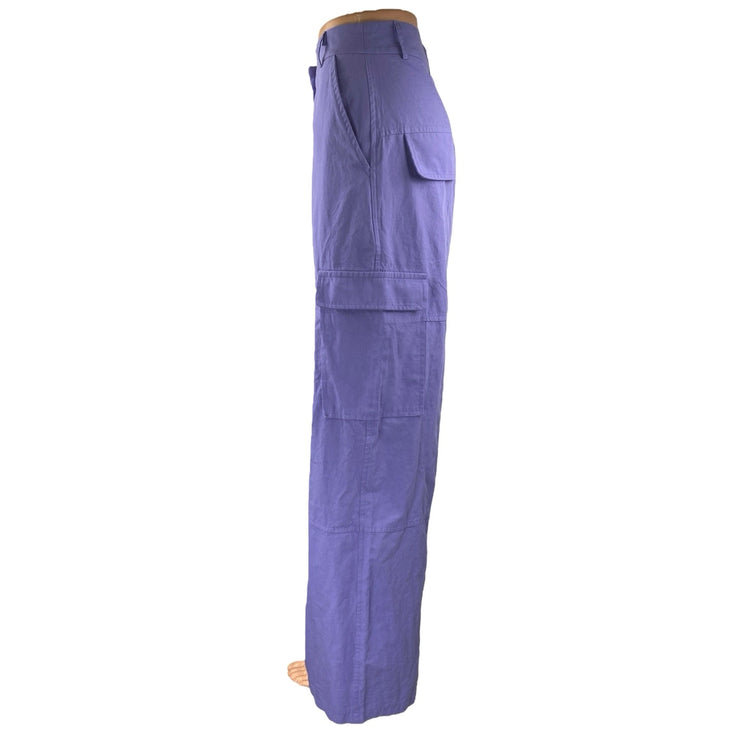 La Chocole Women's Purple High Waisted Wide Leg Trousers Cargo Pants Size 40