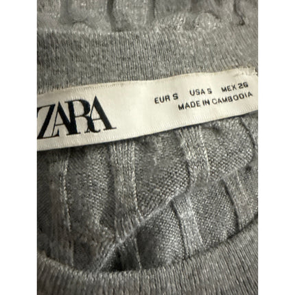 Zara Women's Gray Cable Knit Crew Neck Long Sleeve Slim Sweatshirt Sweater Top S