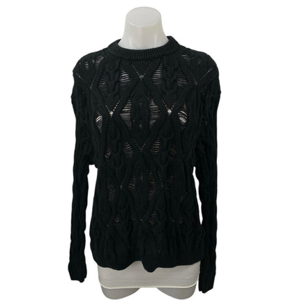 Zara Womens Black Long Sleeve Cable Knit Semi Sheer Crew Neck Sweater Top Size M