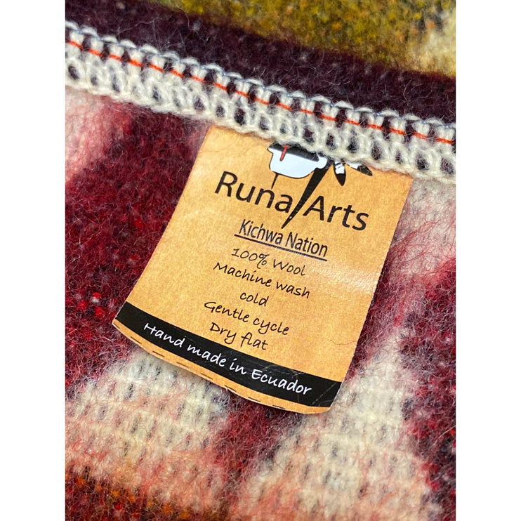 Runa Arts 100% Wool Multicolor Aztec Tribal Hoodie Hooded Fringe Poncho Sweater