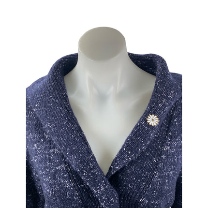 COS Women's Navy Blue Wool Knit Long Sleeve Button Up Cardigan Sweater Top Sz M