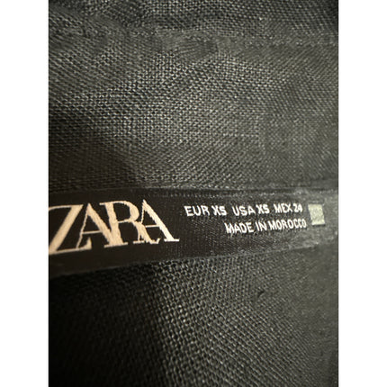 Zara Women's Black 100% Linen Long Sleeve V Neck Button Down Shirt Top Size L