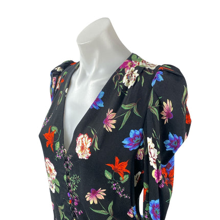 AFRM Ossie Multicolor Floral V Neck Long Puff Sleeve Button Down Bodysuit Top XS