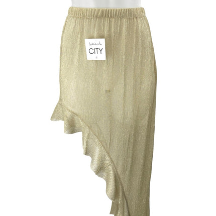 NEW Beach City Gold Metallic Ruffle Assymetric Skirt & Bandeau Tube Top Set Sz S
