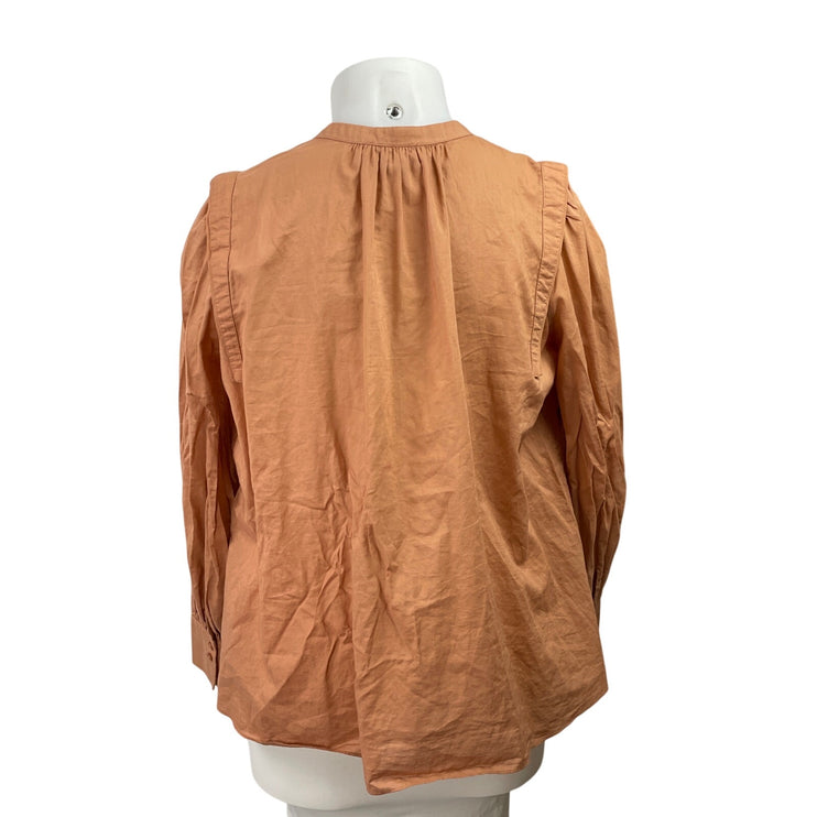 Witchery Brown Long Sleeve Pintucked Button Up Babydoll Blouse Top Size 16